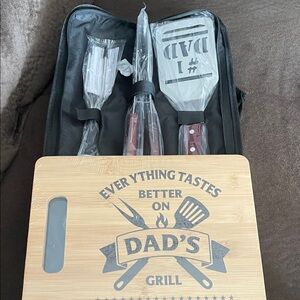 Dad's Grill BBQ Tool Set/Cutting Board with Meat Thermometer
